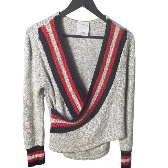 C/Meo Collective Collegiate Preppy Academia Crossover Knit Wrap Sweater, M - Picture 5 of 11